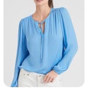 NWT Blue Shirred Tie-Front Blouse